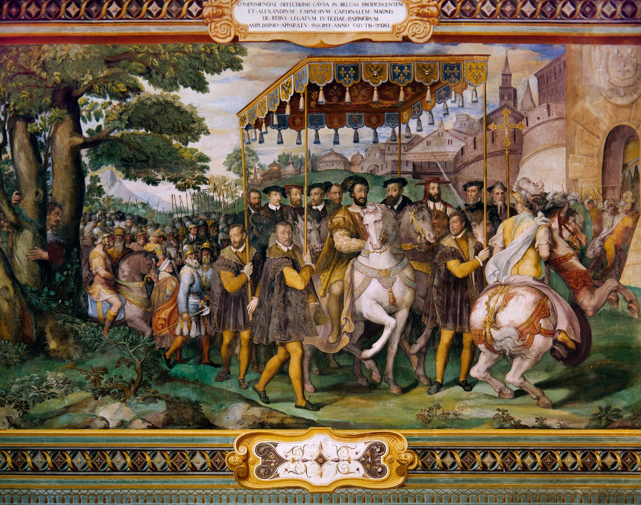 František I. vítá Karla V. a kardinála Alessia Farnese v Paříži, Taddeo Zuccari (1529-1566), Palazzo Farnese, Caprarola, Itálie od Taddeo Zuccari
