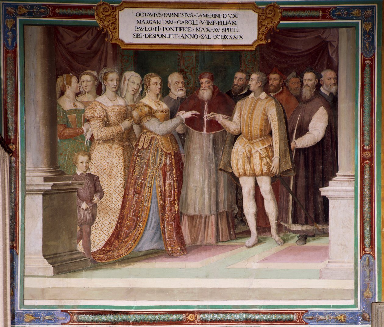 Itálie, region Lazio, Caprarola (provincie Viterbo), Palác Farnese, Sňatek Ottavia Farnese s Markétou Rakouskou od Taddea Zuccariho, freska od Taddeo Zuccari