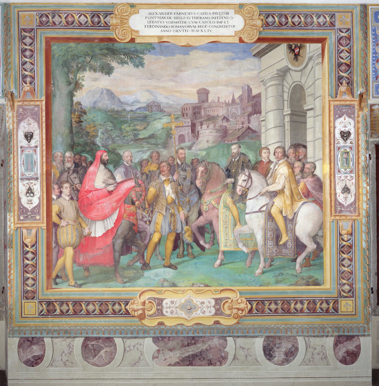 Karel V. (1500-58) s Alessandrem Farnesem (1546-92) ve Wormsu, ze "Sala dei Fasti Farnese" (Sál nádhery Farnesů) 1557-66 (viz také 156715) od Taddeo Zuccari