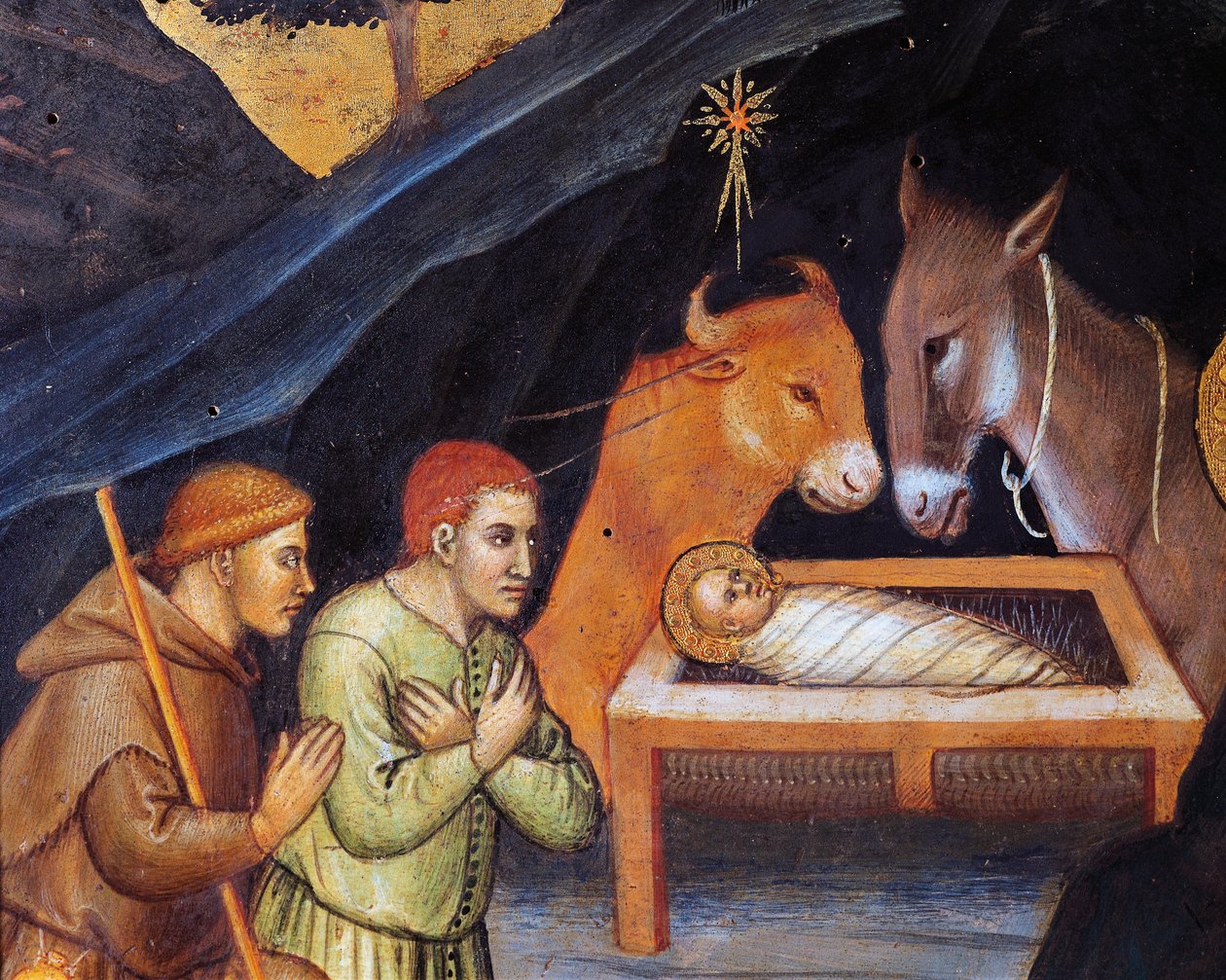 Klanění tří králů od Taddea di Bartolo (asi 1362-asi 1422), tempera na panelu, 38x57 cm, detail od Taddeo di Bartolo