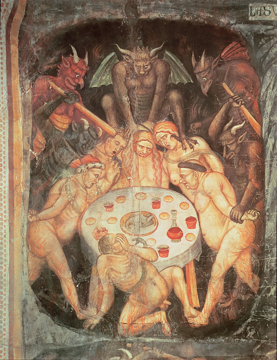 Peklo, detail chamtivých, kolem roku 1394 od Taddeo di Bartolo