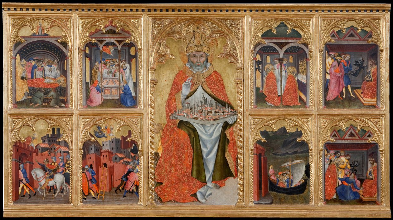 "" San Gimignano tronant "" (Saint Geminien de Modene, 312-397) Tempera sur bois de Taddeo di Bartolo (1362-1422) od Taddeo di Bartolo
