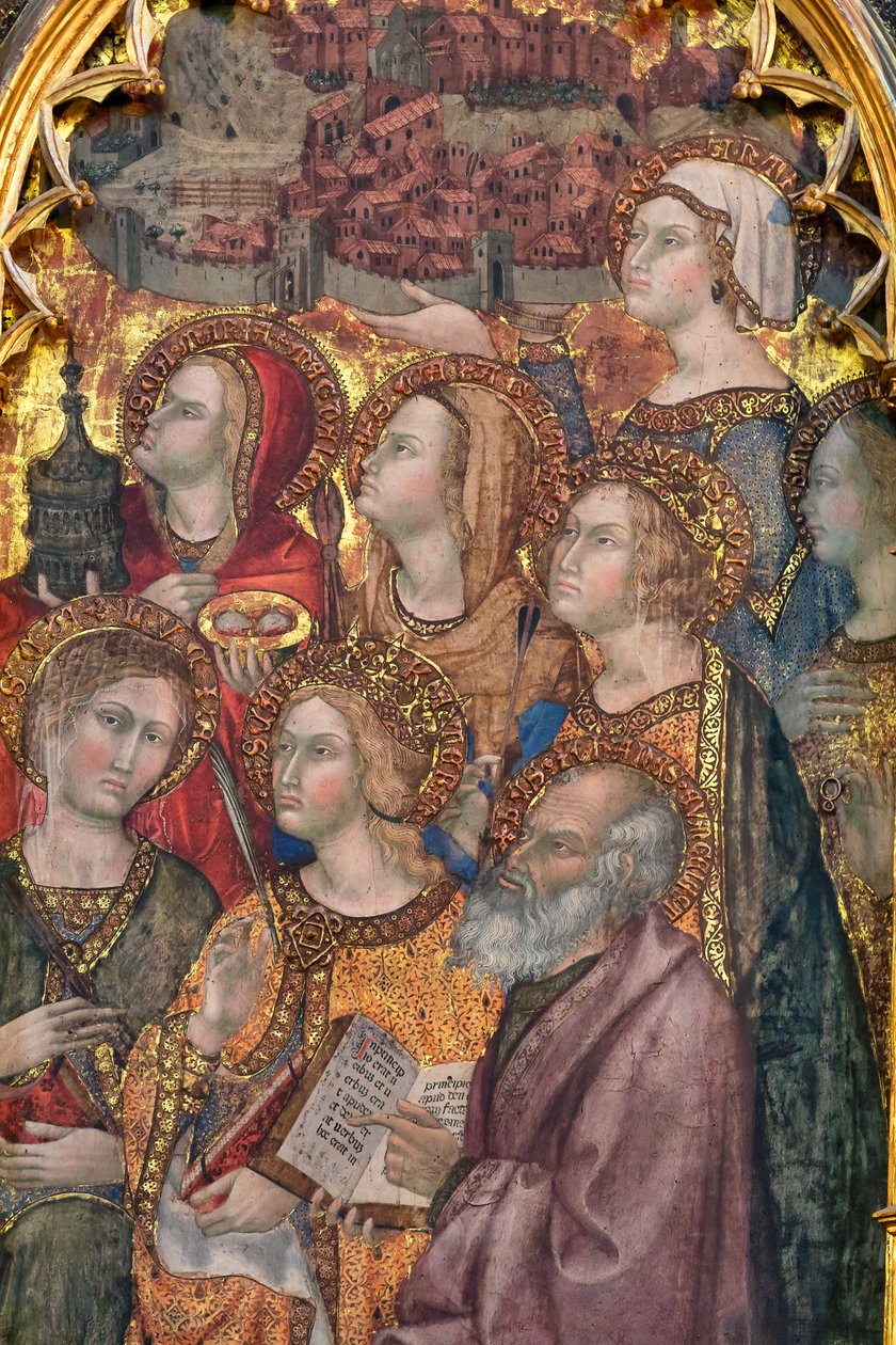 Různí svatí klanějící se Madoně, Triptych Nanebevzetí Panny Marie od Taddeo di Bartolo