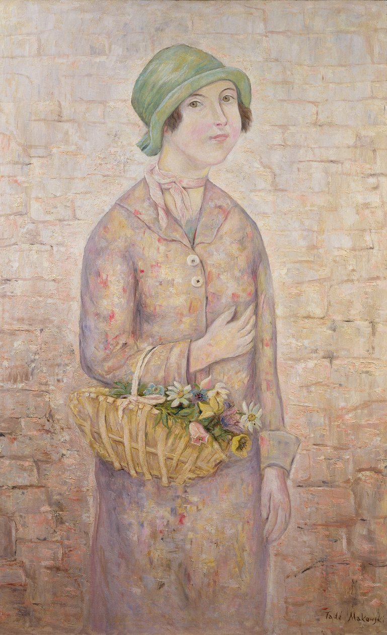 Dívka s košíkem květin od Tadeusz Makowski