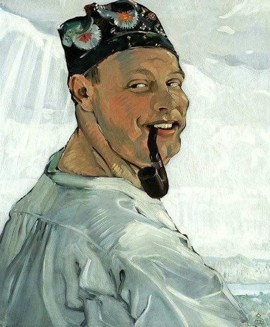 Autoportrét s dýmkou. od Tadeusz Pruszkowski