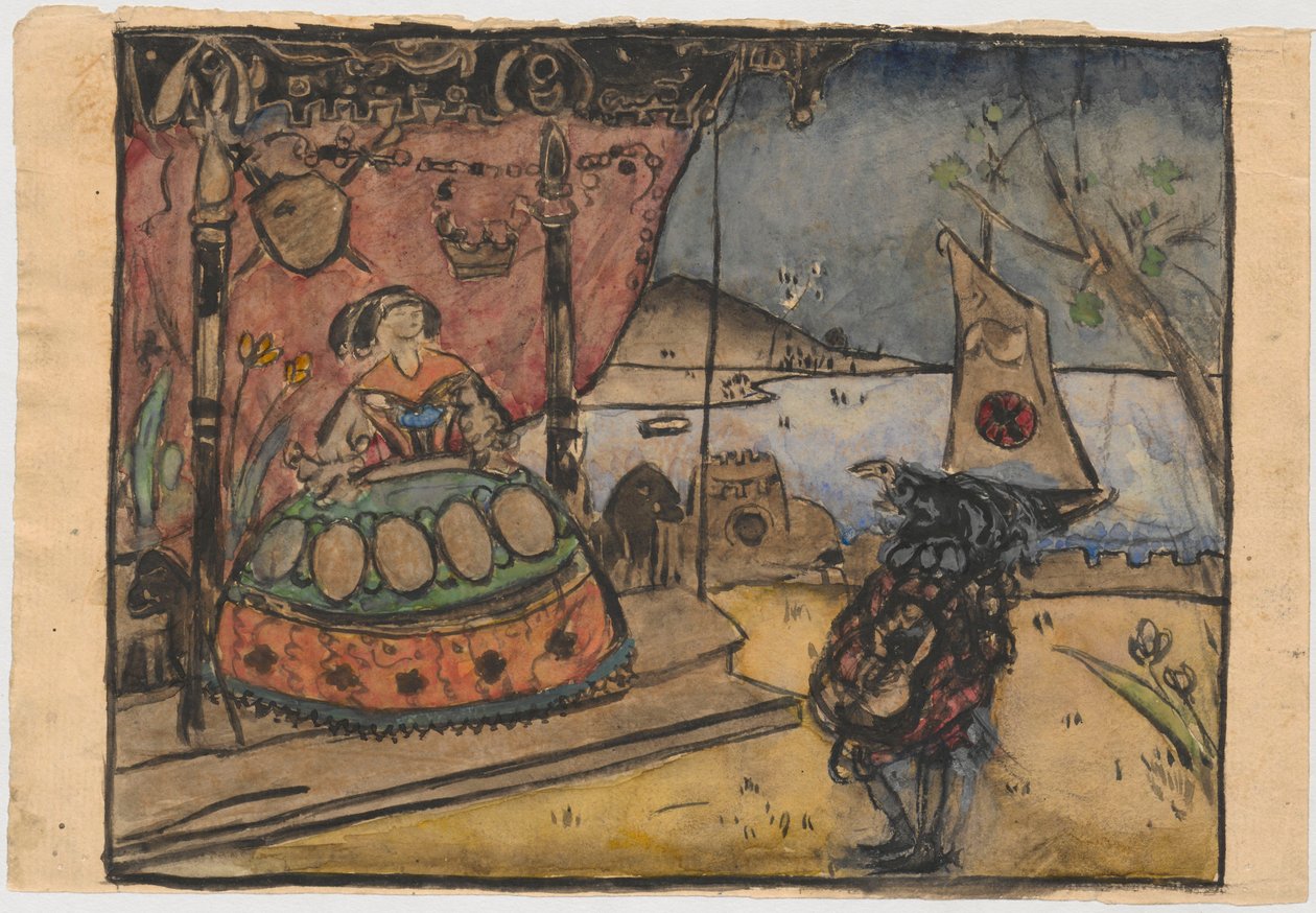 Serenáda – skica k dřevorytu od Tadeusz Makowski