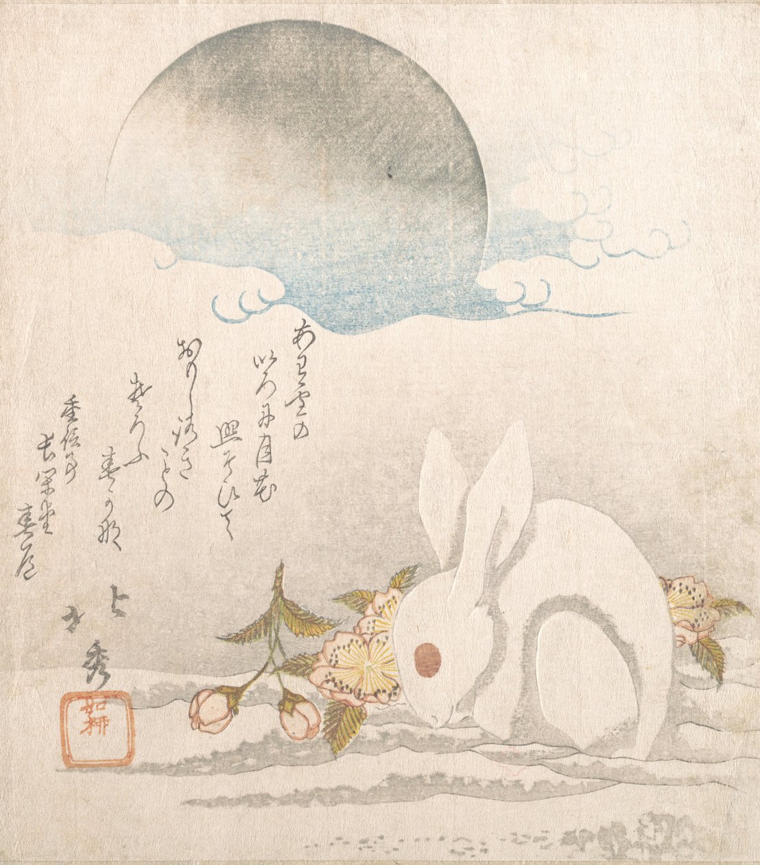 Měsíc, Bílý zajíc ve sněhu, pravděpodobně 1819. od Taisosai Hokushu