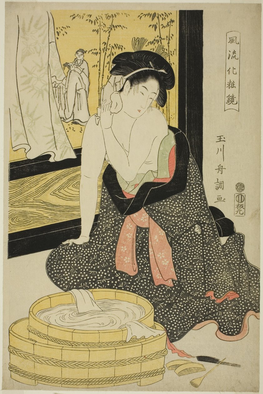 Zrcadlo elegance (Furyu kesho kagami) (barevný dřevořez; oban) od Tamagawa Shucho