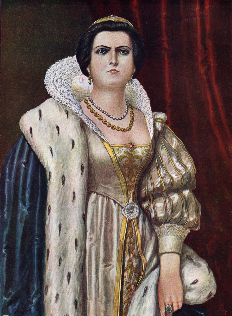Portrét Lucrezie Borgia (Lucrece Borgia) (1480 - 1519) Ilustrace Tancredi Scarpelli (1866-1937) ze „Storia d