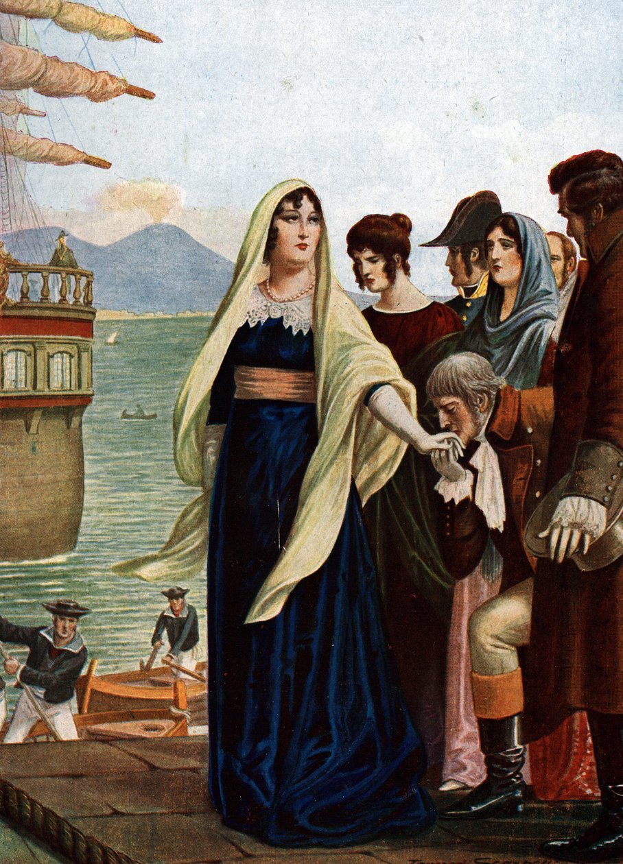 Královna Neapole Marie Caroline (Maria Carolina) z Rakouska (1752-1814 – utíkající z Neapole, aby hledala útočiště na Sicílii v době francouzské okupace od Tancredi Scarpelli