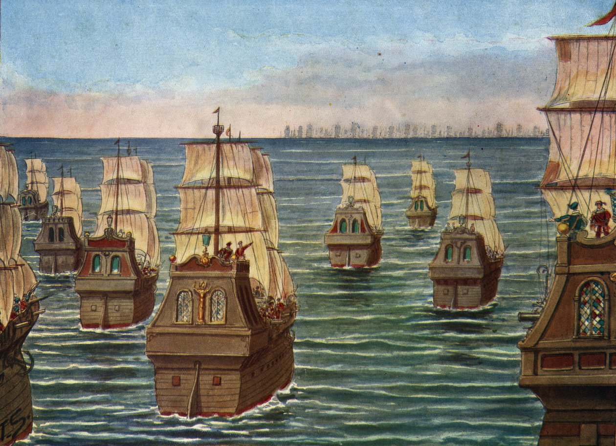 Bitva o Cannanor se odehrála v březnu 1506 u přístavu Cannanore v Indii mezi indickou flotilou Šamorína z Calicut a portugalskou flotilou pod vedením Lourenca de Almeida, syna místokrále Almeidy) Ilustrace Tancredi Scarpelli v „“ od Tancredi Scarpelli