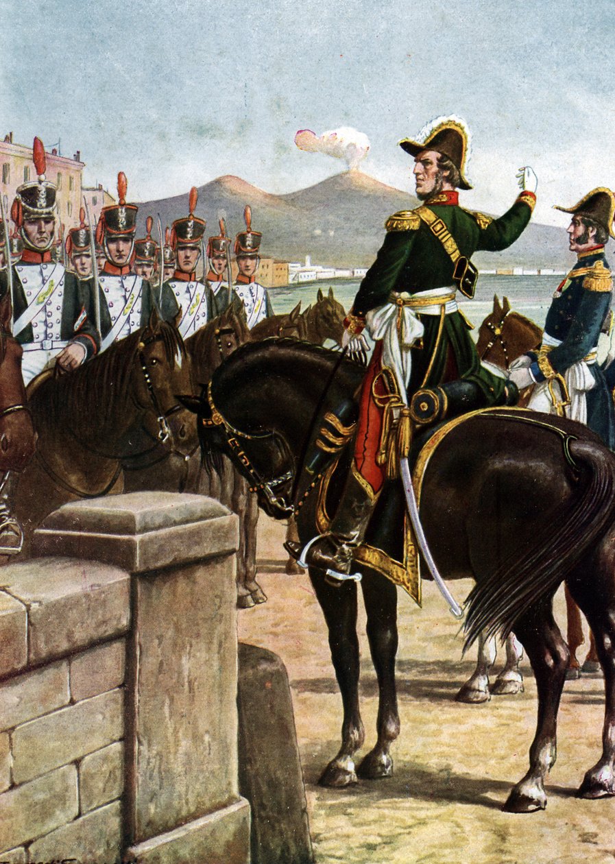 Povstání v Království dvou Sicílie (1820): „“ Voják Guglielmo Pepe uspořádal svá vojska v roce 1820 v Neapoli v Itálii - (italský patriot Guglielmo Pepe na Ponte della Maddalena v Neapoli během revolučního hnutí od Tancredi Scarpelli