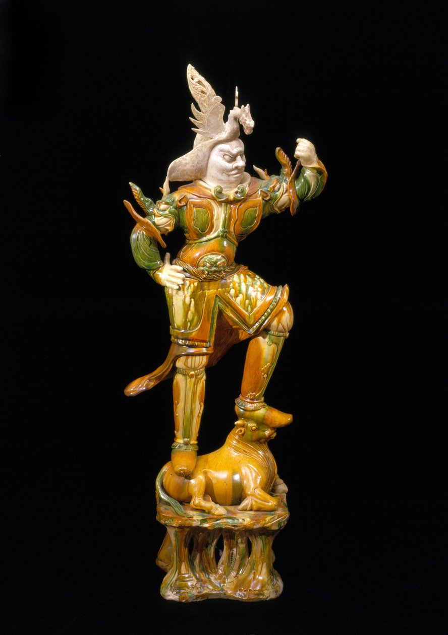 Guardian Figure (Lokapala), 618-906 (hliněné nádobí s tříbarevnou glazurou) od Tang Dynasty Chinese School