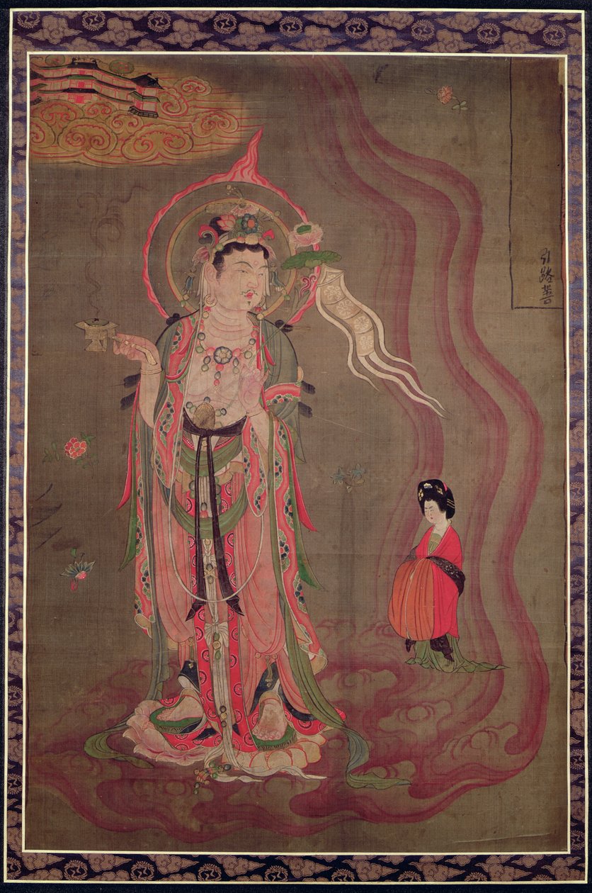 Bódhisattva vedoucí dámu do čisté země, c.851-900 (inkoust a barvy na hedvábí) od Tang Dynasty Chinese School