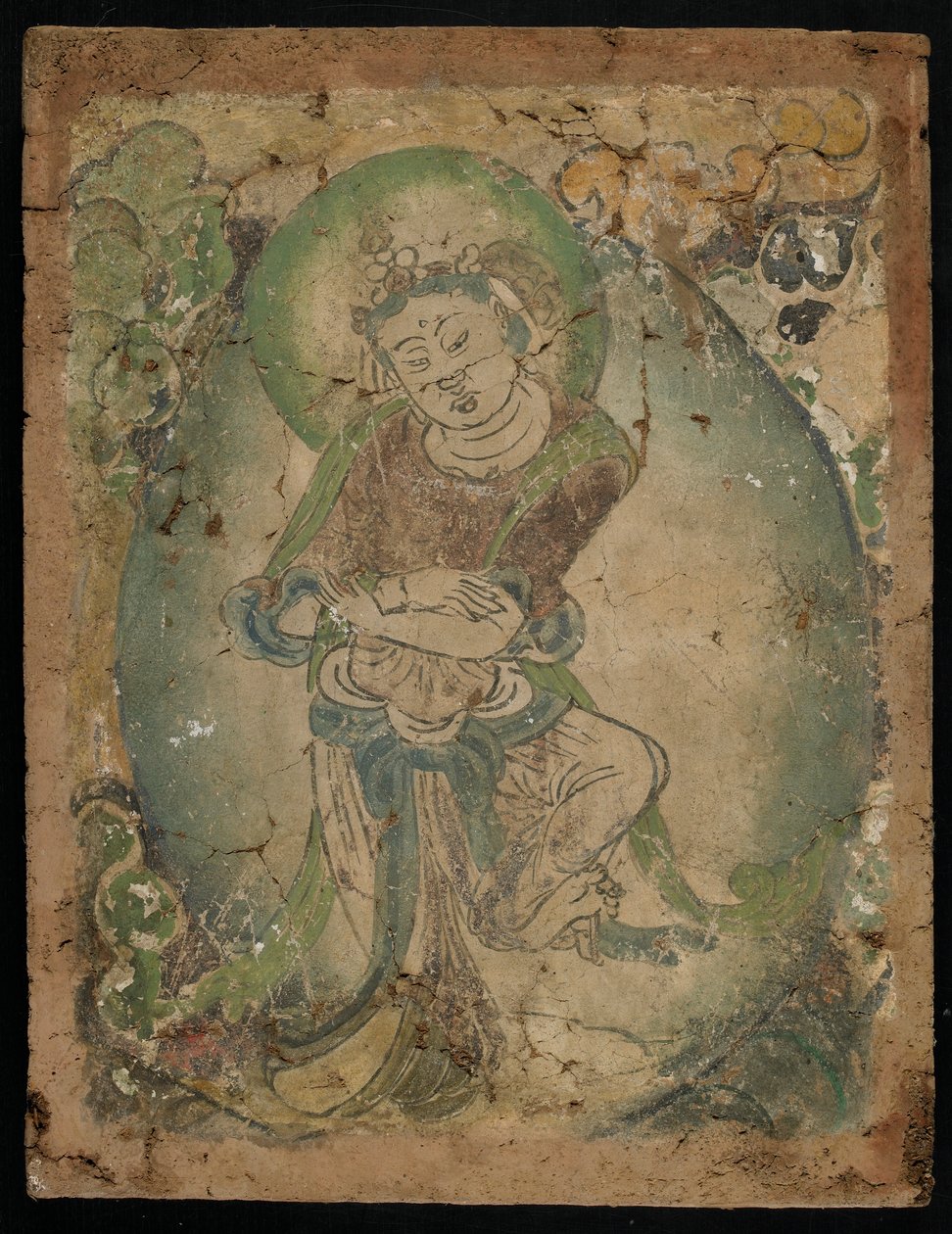 Tančící postava, Kizil, provincie Sin-ťiang, 600-800 (pigment na štuku) od Tang Dynasty Chinese School