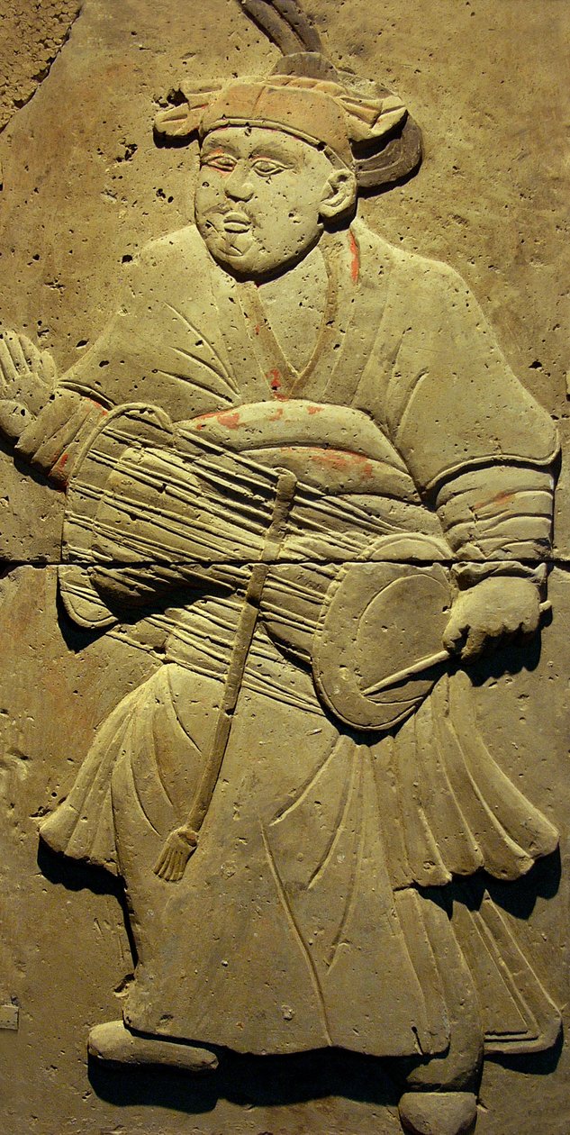 Terakotová stéla s hudebníkem, dynastií Tang (618-907), objevená v provincii Shaanxi, Muzeum Steles Forest v Xianu. Fotografie, Leonard de Selva, Čína, 2006. od Tang Dynasty Chinese School