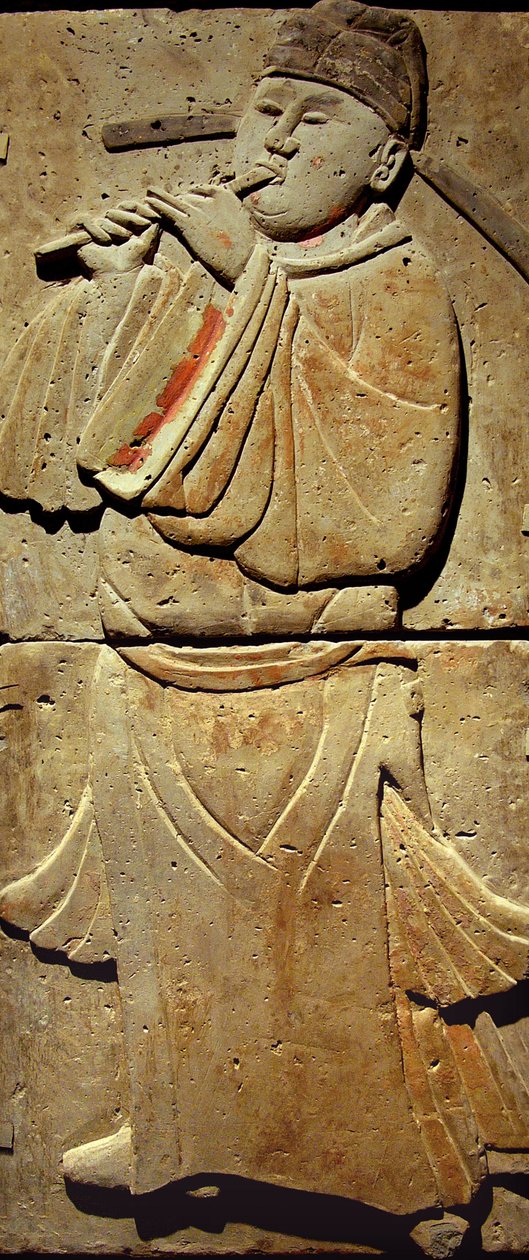 Terakotová stéla s hudebníkem, dynastií Tang (618-907), objevená v provincii Shaanxi, Muzeum Steles Forest v Xianu. Fotografie, Leonard de Selva, Čína, 2006. od Tang Dynasty Chinese School