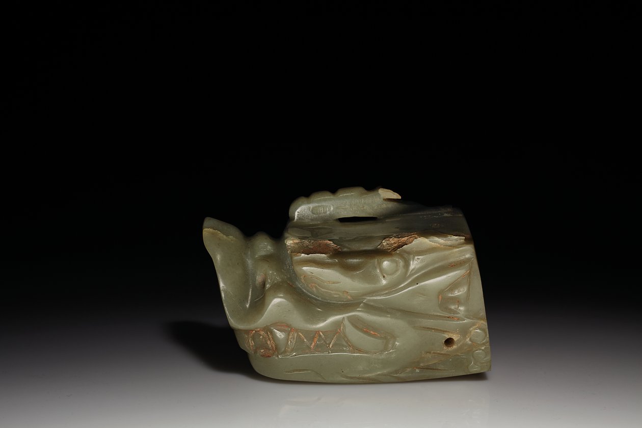Junkunc Jade Dragon Head (nefrit) od Tang Dynasty Chinese School
