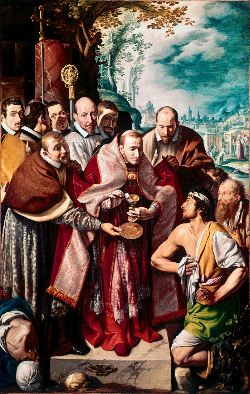 Svatý Karel Boromejský komunikuje pestiferes Italský prelát Karel Boromejský (1538-1584) dává přijímání nemocným během vypuknutí moru v Miláně v roce 1576. Obraz Tanzia da Varalla (Antonio d