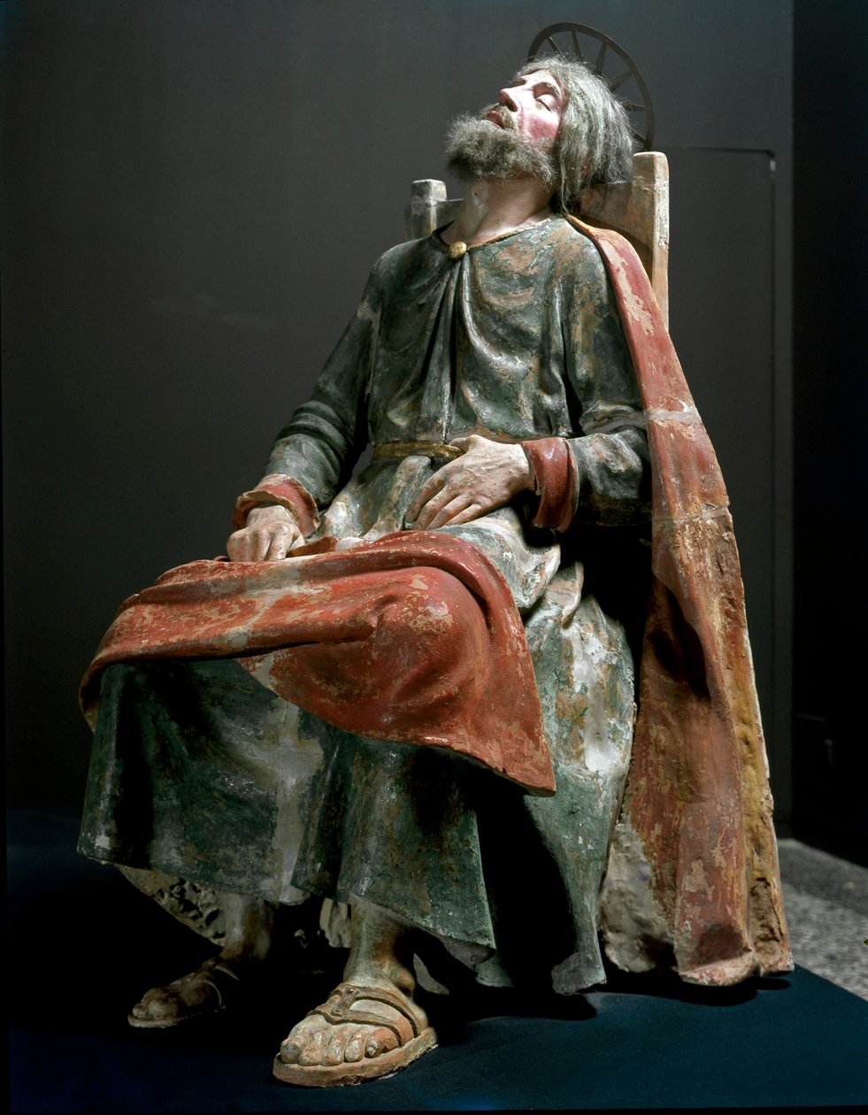 Anděl oznamující Josefovi narození Ježíše Detail svatého Josefa. Socha Tanzia da Varallo (Antonio d