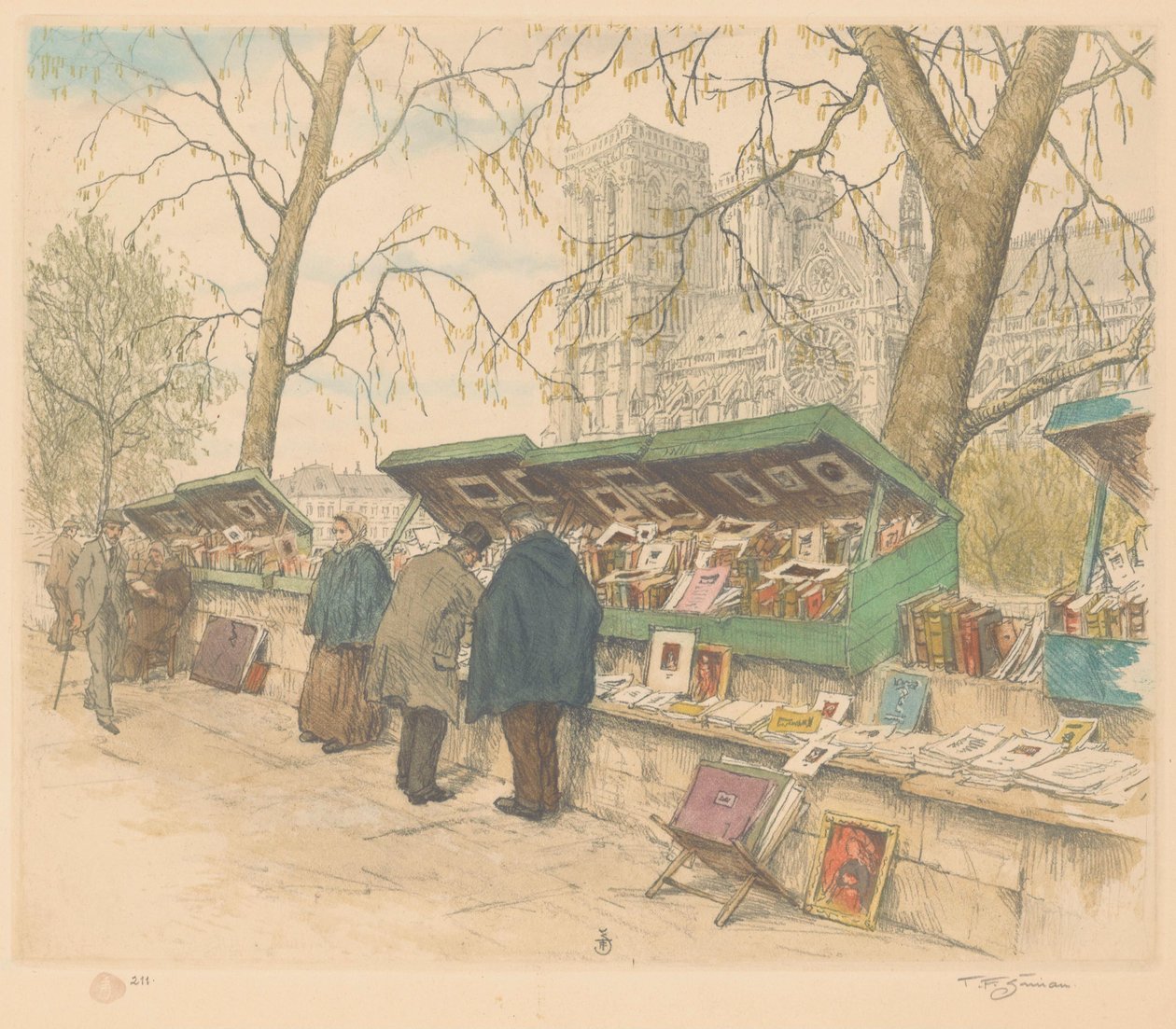 Knižní stánky na Quai de Montebello, Notre-Dame v pozadí od Tavík František Šimon (signed by artist)