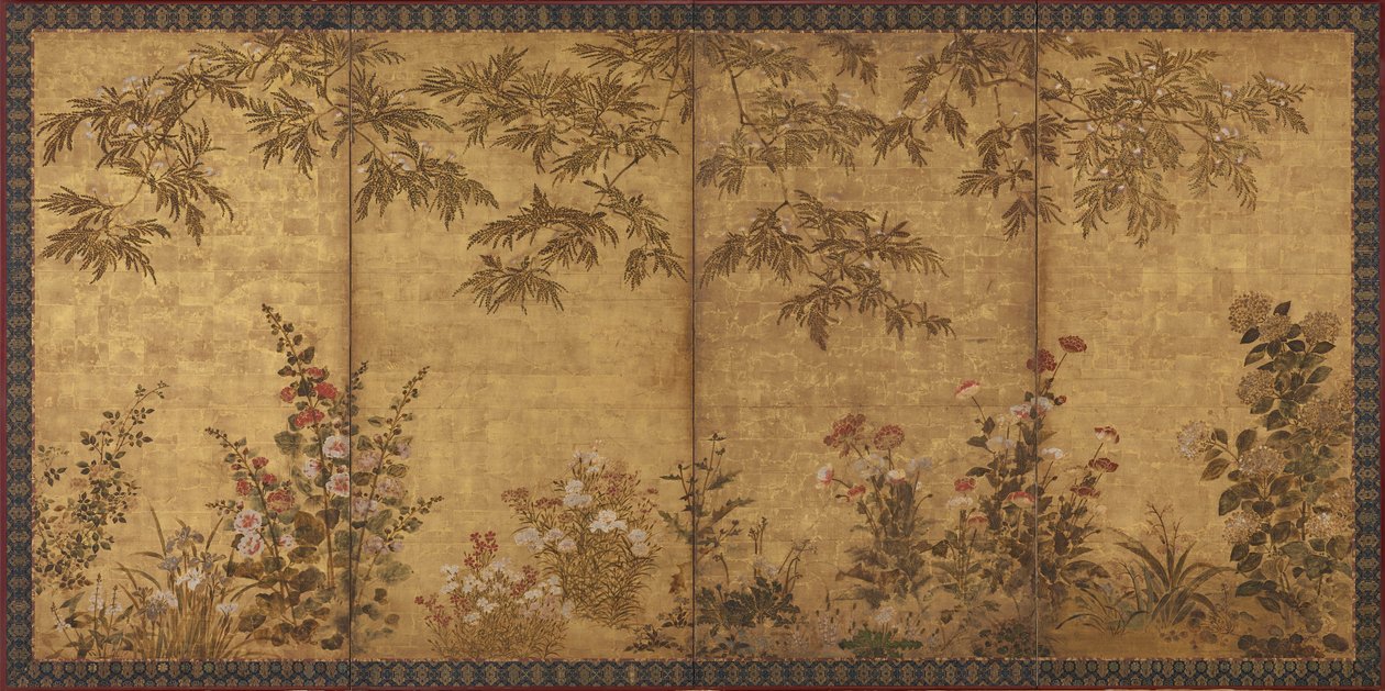 Mimosa, mák a jiné letní květiny, období Edo, 1630-1670. od Tawaraya Sosetsu