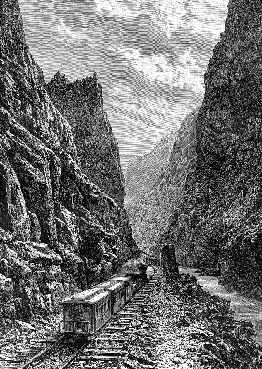 Vlak projíždějící Rocky Mountains, USA, 19. století. od Taylor