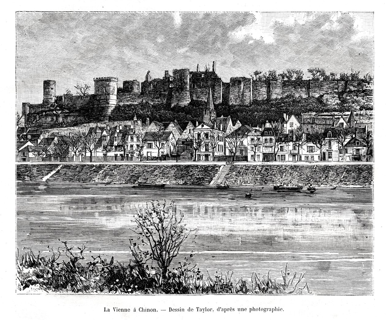 Chinon a řeka Vienne, Francie, 19. století od Taylor