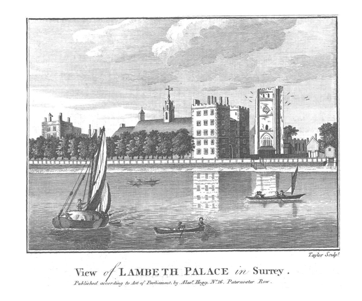 Pohled na palác Lambeth v Surrey., konec 18. století od Taylor
