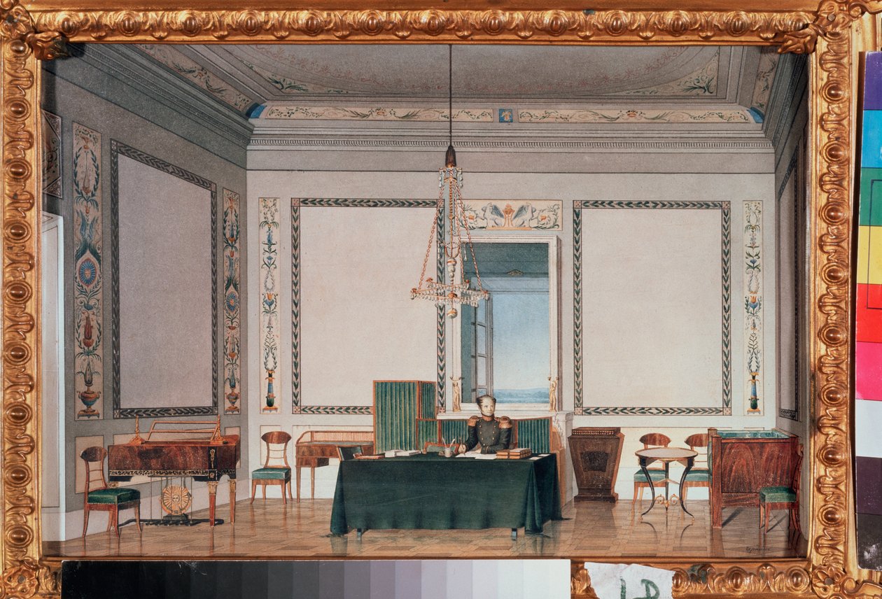 Císař Alexandr I. (1777-1825) ve své studovně v Zimním paláci (Petrohrad) - Císař Alexandr I. ve své studovně v Zimním paláci - Černické dílo, akvarel na papíře od Tchernik Tchernik