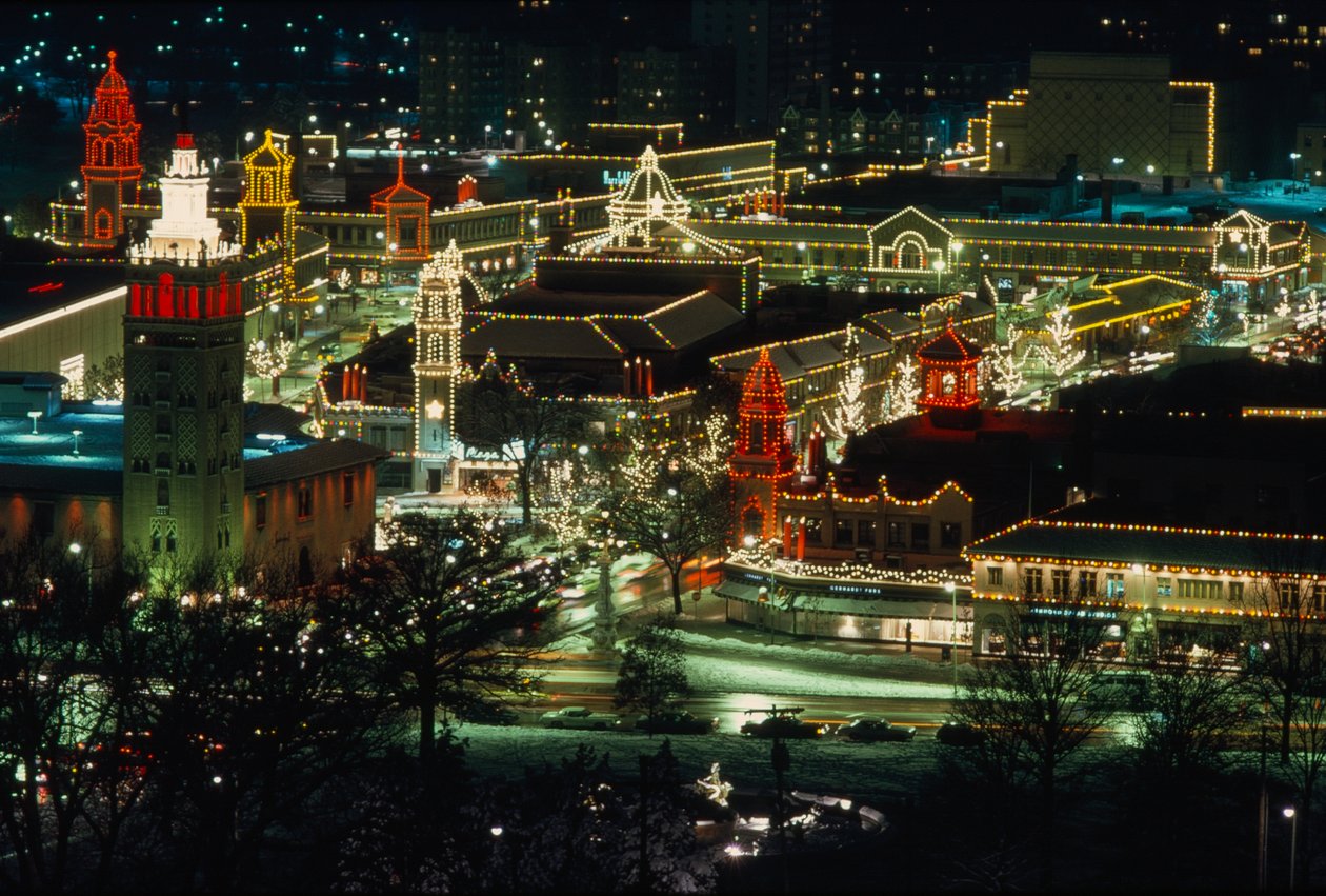 Vánoční světla v noci, Kansas City od Ted Spiegel