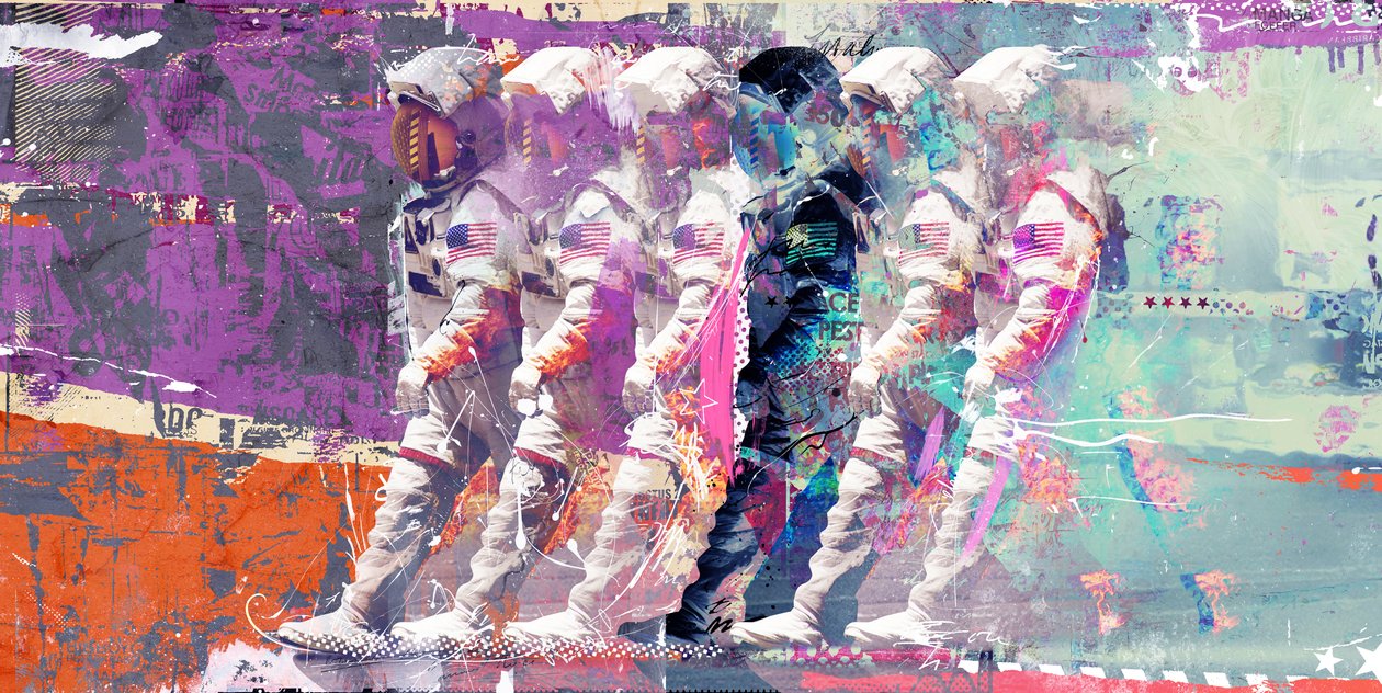 Astronaut Moonwalk, 2014 (kombinovaná média na plátně) od Teis Albers