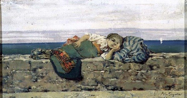 Selská dívka ležící na parapetu od Telemaco Signorini
