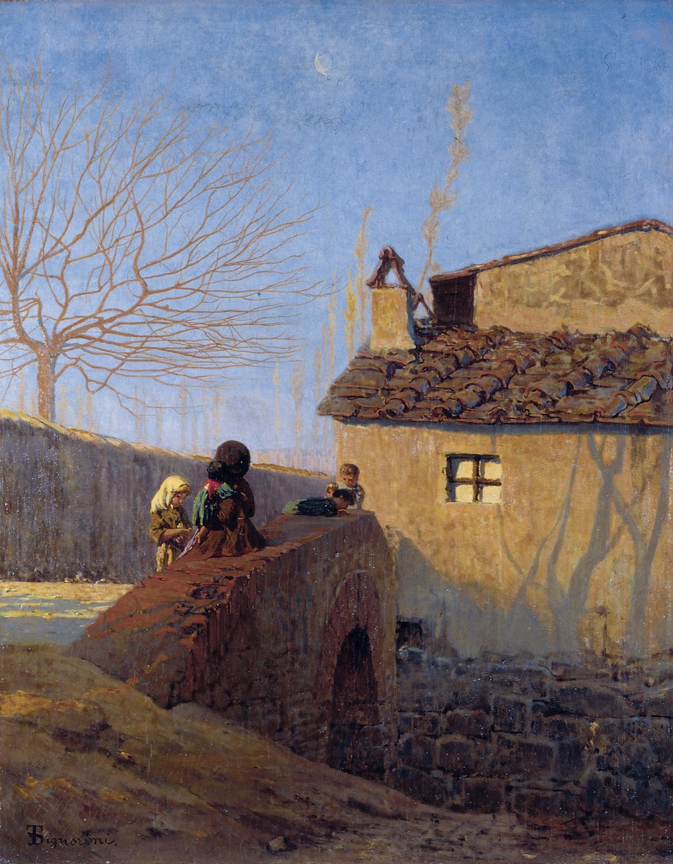 Piagentina. Most přes řeku Affrico, asi 1861-62 (olej na plátně) od Telemaco Signorini
