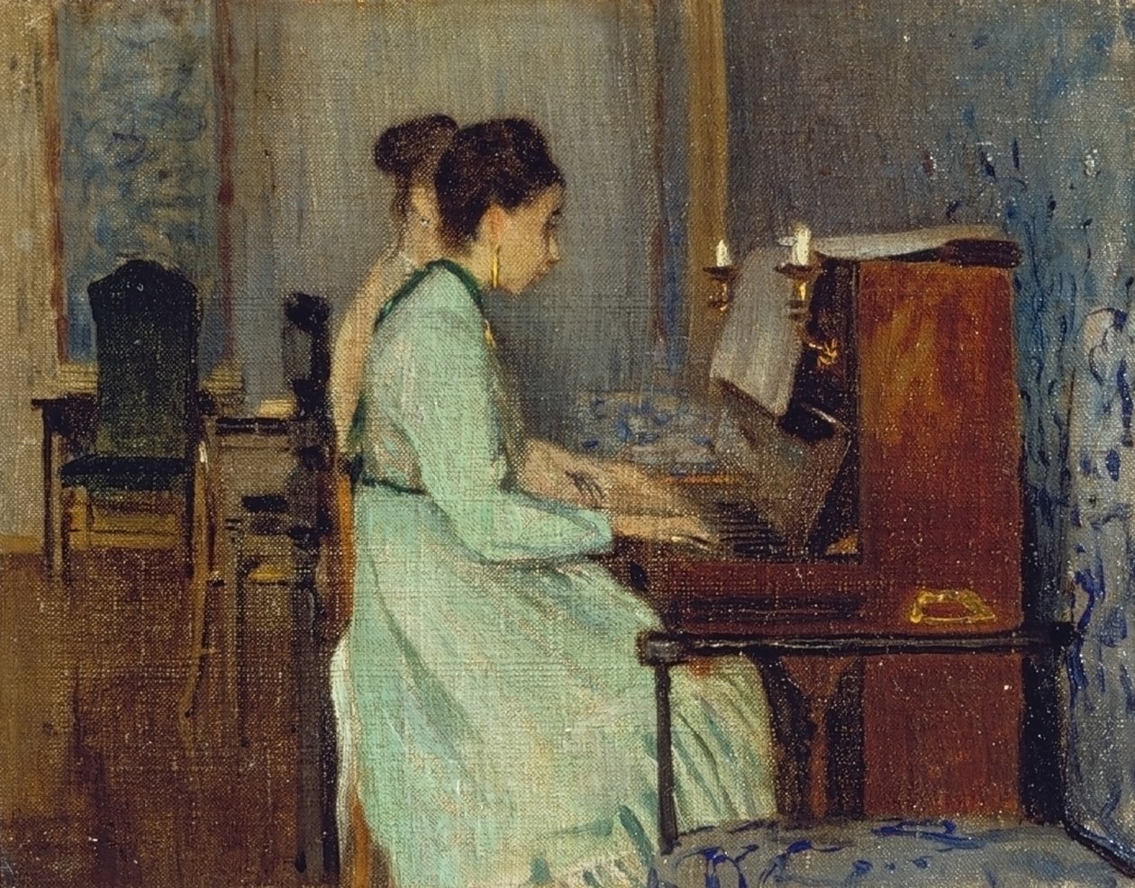 Hodina klavíru, asi 1868 (olej na plátně) od Telemaco Signorini