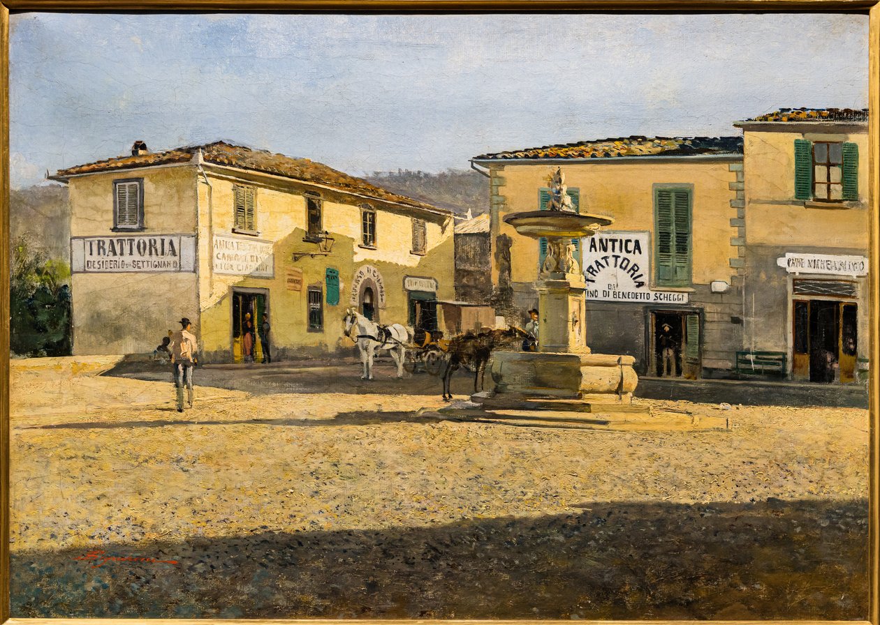 Náměstí v Settignanu, kolem roku 1861 (olej na plátně) od Telemaco Signorini