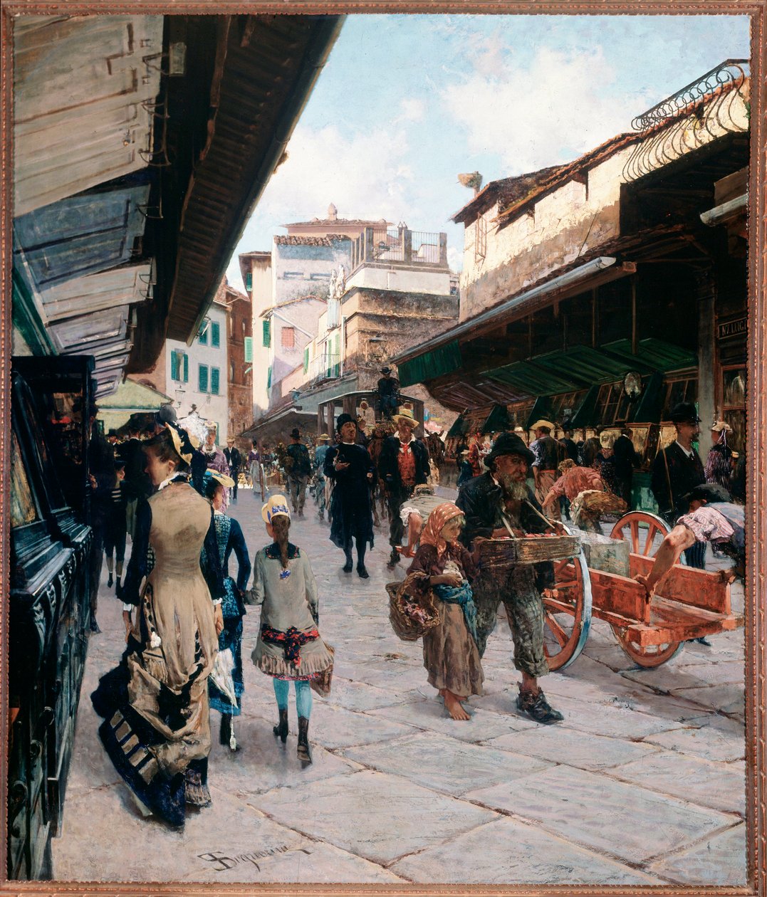 Pohled na Ponte vecchio ve Florencii - olej na plátně od Telemaco Signorini