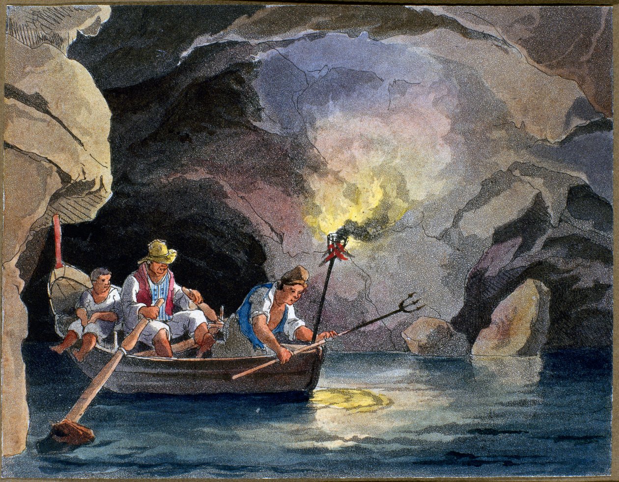 Noční rybolov, cca 1830 (akvatinta) od Teodoro Guglielmo Witting