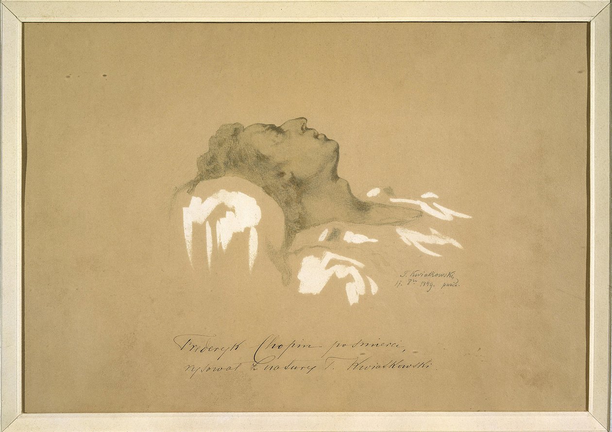 Frederic Chopin (1810-1849) na smrtelné posteli par Kwiatkowski, Teofil (1809-1891). Inkoust, kvaš, grafit na papíře od Teofil Kwiatkowski