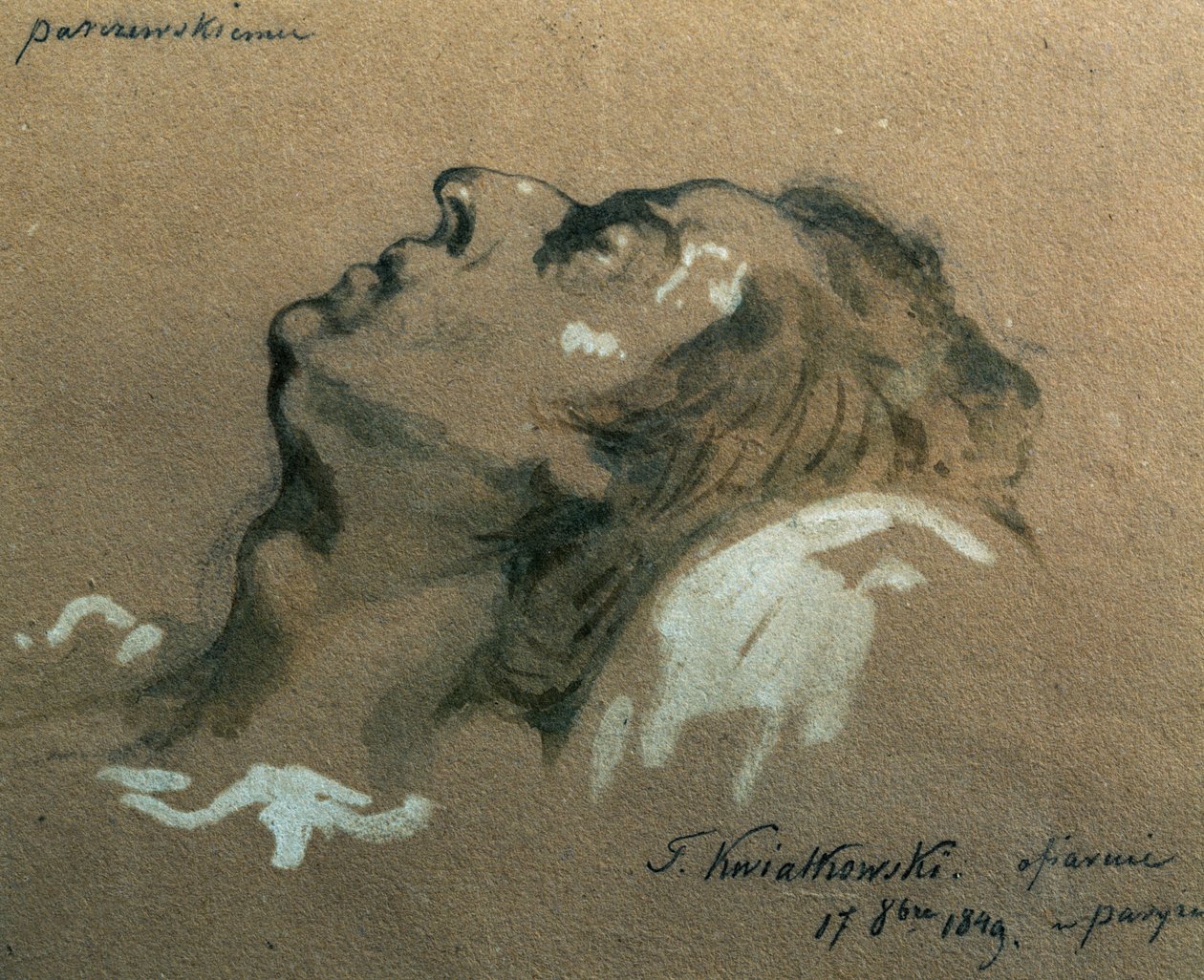 Polský skladatel a klavírista Frederic Chopin (1810-1840) na smrtelné posteli, skica Teofila Kwiatkowského (1809-1891) od Teofil Kwiatkowski