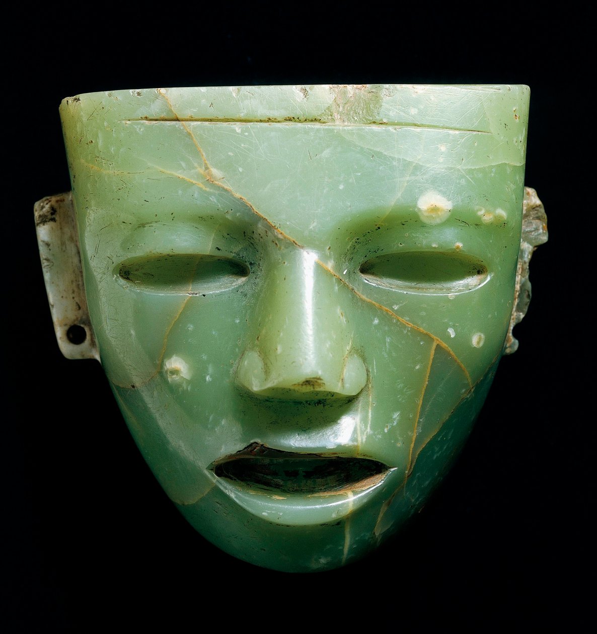 Jadeitová maska. Art Teotihuacan z Mexika, asi 250-600. Glyptic Inv. Gem 1921, č. 824. Museo degli Argenti, Palazzo Pitti, Florencie od Teotihuacan Teotihuacan