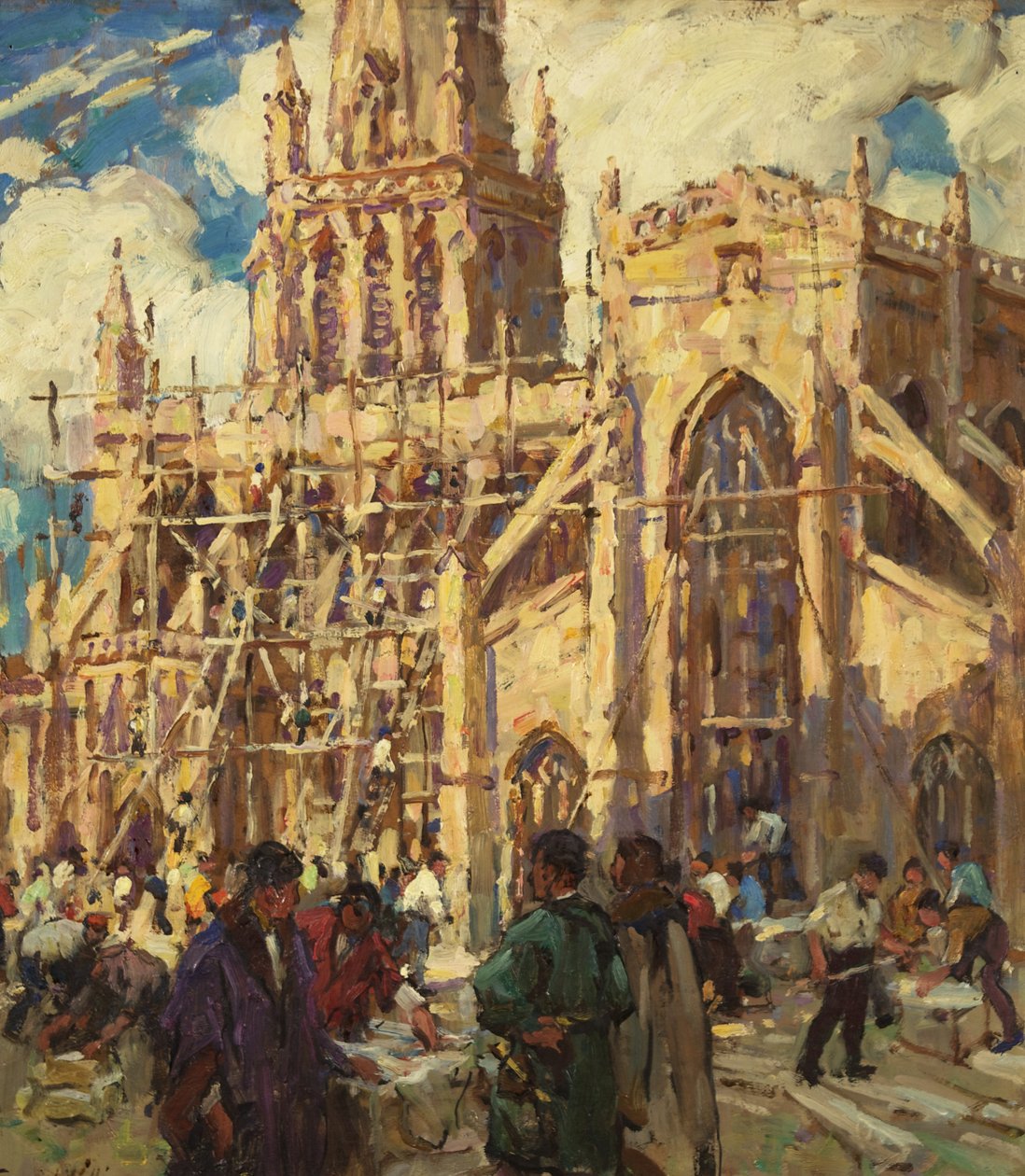 The Rebuilding of St Mary Redcliffe, c.1920 (olej na kartonu) od Terrick Williams