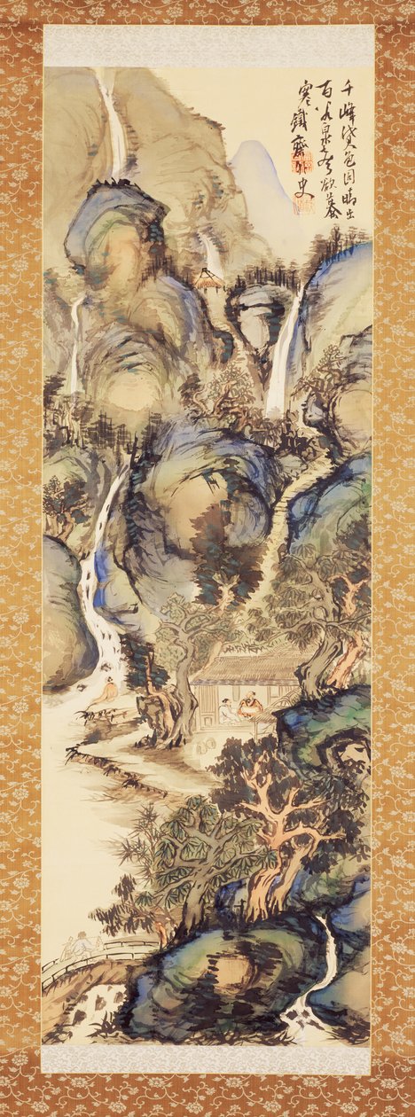 Krajina v modré a zelené, začátek 1910 (závěsný svitek: inkoust a barva na hedvábí) od Tessai Tomioka