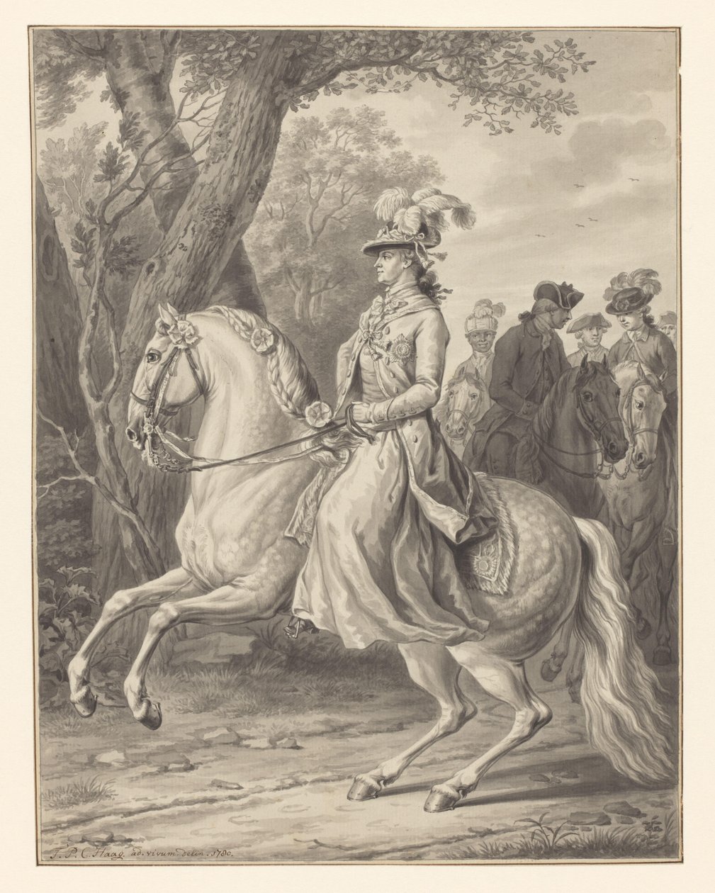 Wilhelmina Pruská, princezna Orange-Nassau, na koni od Tethart Philip Christian Haag (signed by artist)