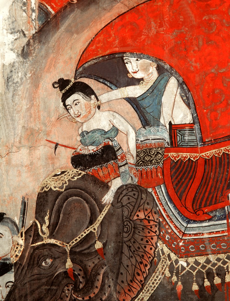 Princezna a doprovod na slonovi (nástěnná malba) od Thai School