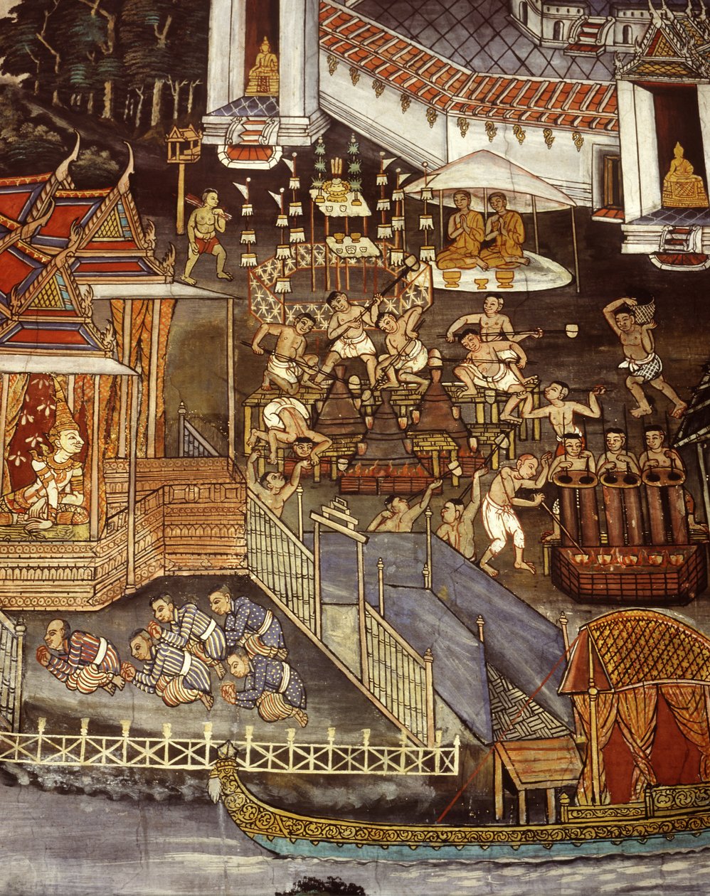 Odlévání obrazů Buddhy v době Sukhothai (nástěnná malba) od Thai School