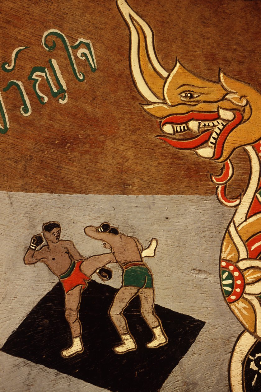 Dekorace na volském povozu s motivem Muay Thai (malba na dřevě) od Thai School