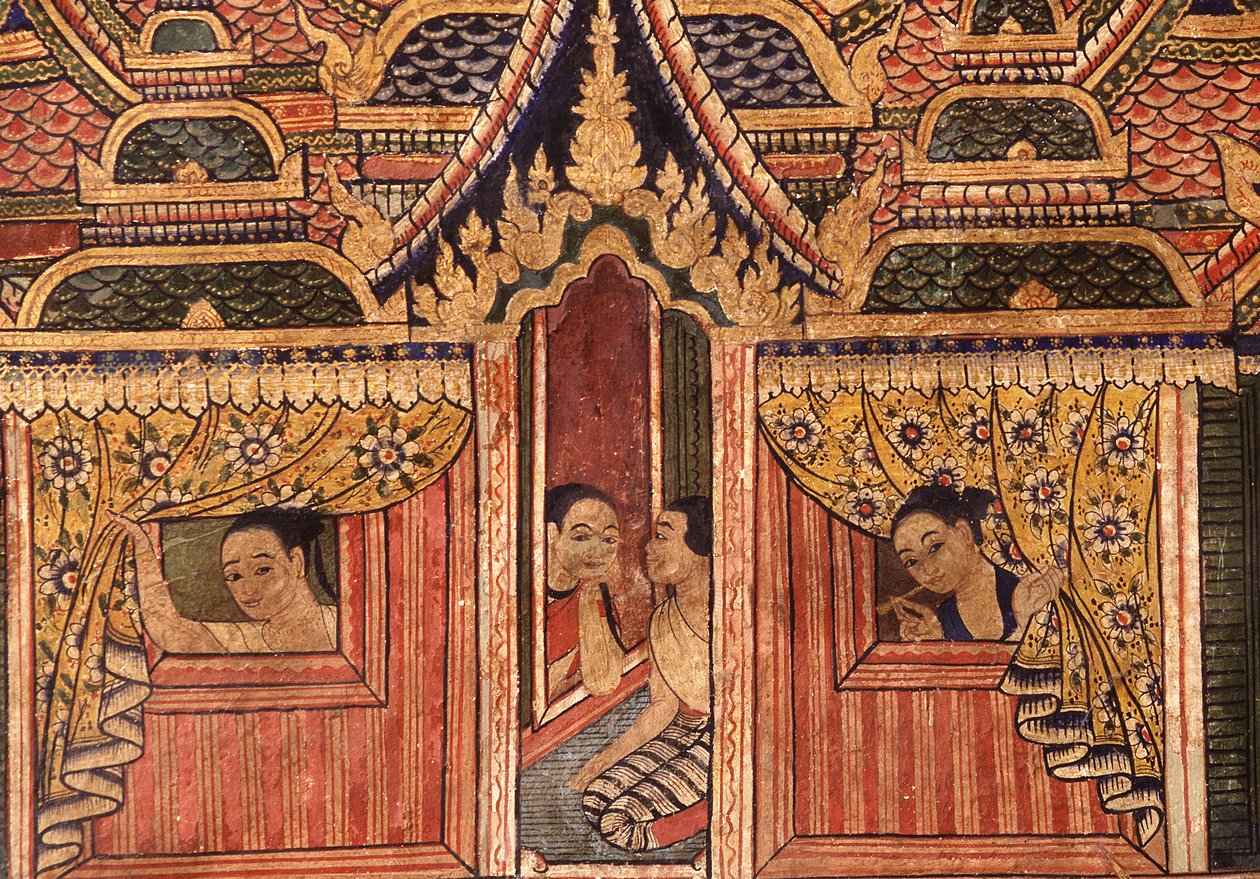 Detail nástěnné malby ve Wat Phra Singh od Thai School