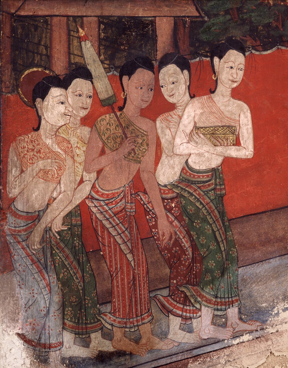 Detail skupiny žen, konec 19. století (nástěnná malba) od Thai School