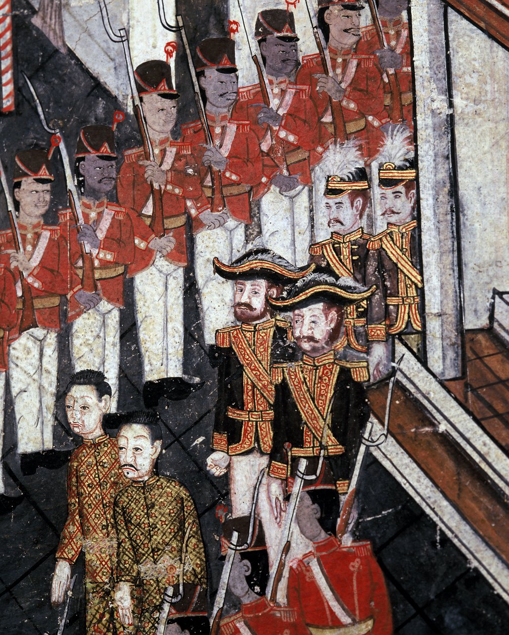 Příjezd zahraničních velvyslanců do Bangkoku (nástěnná malba) od Thai School